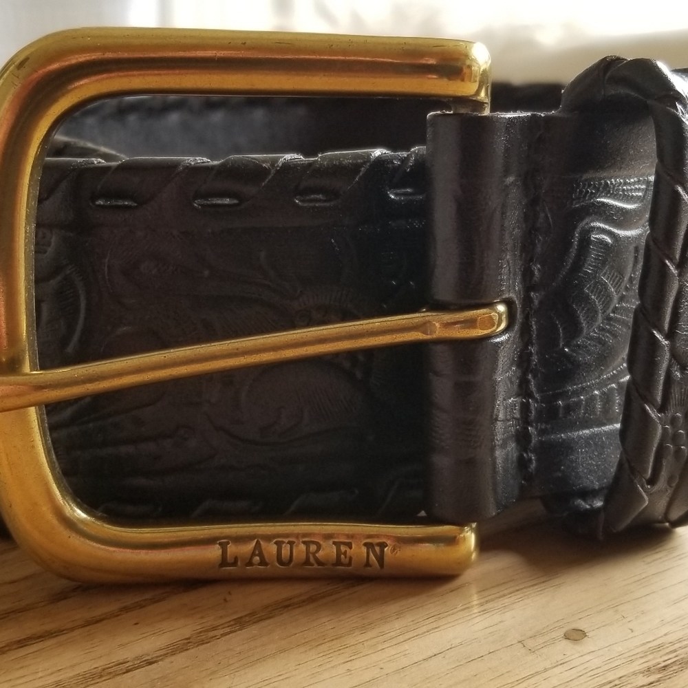 Ralph Lauren Black Leather Wide Belt Brass Buckle Size M